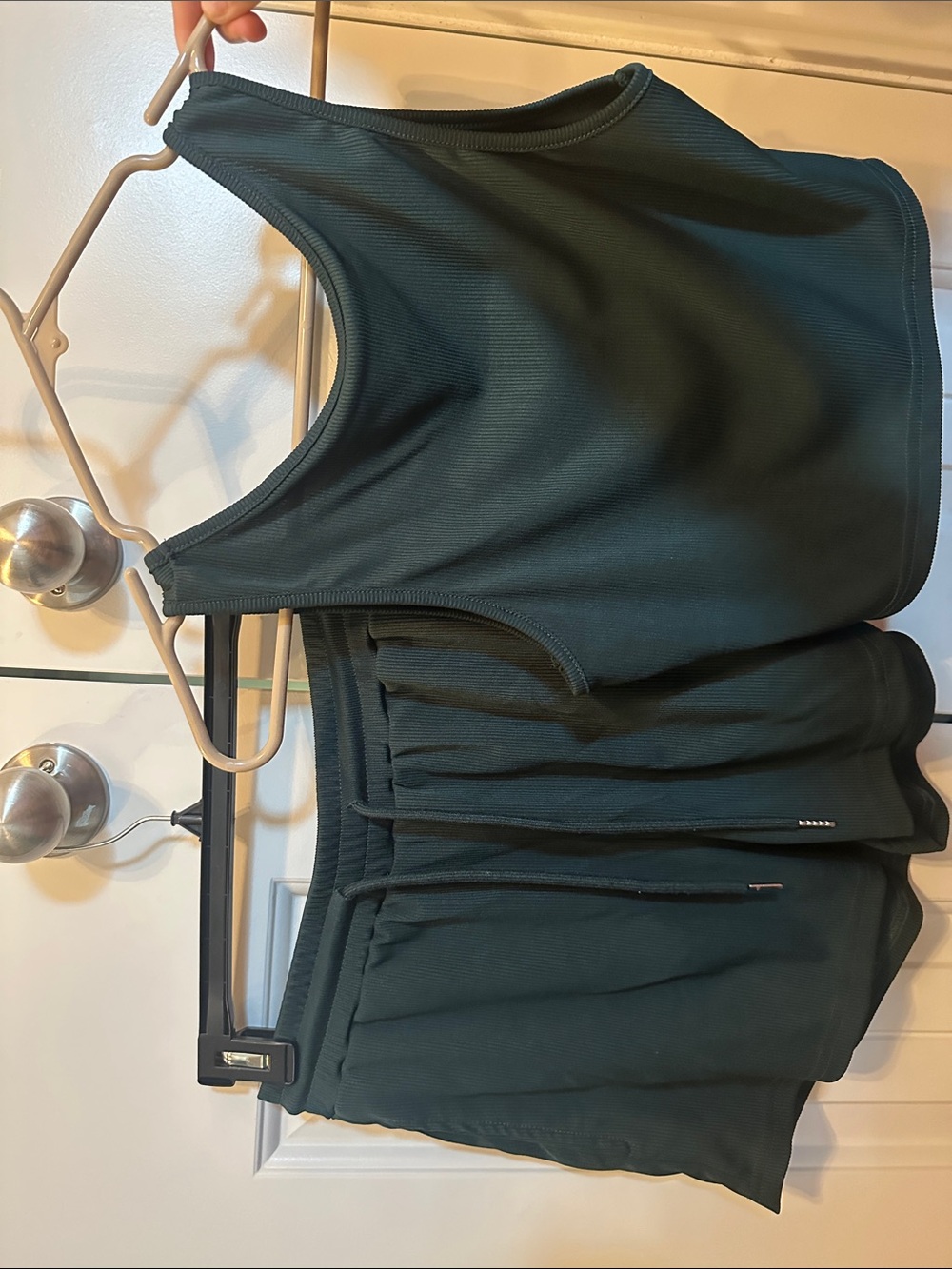Dark Green Women's Ribbed Tank and Shorts Set
